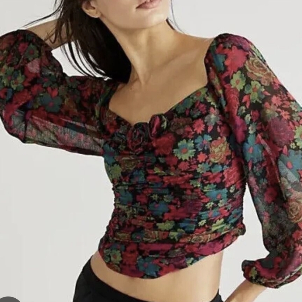 Free People NWOT Oh La La Blouse in Black Floral​​​​